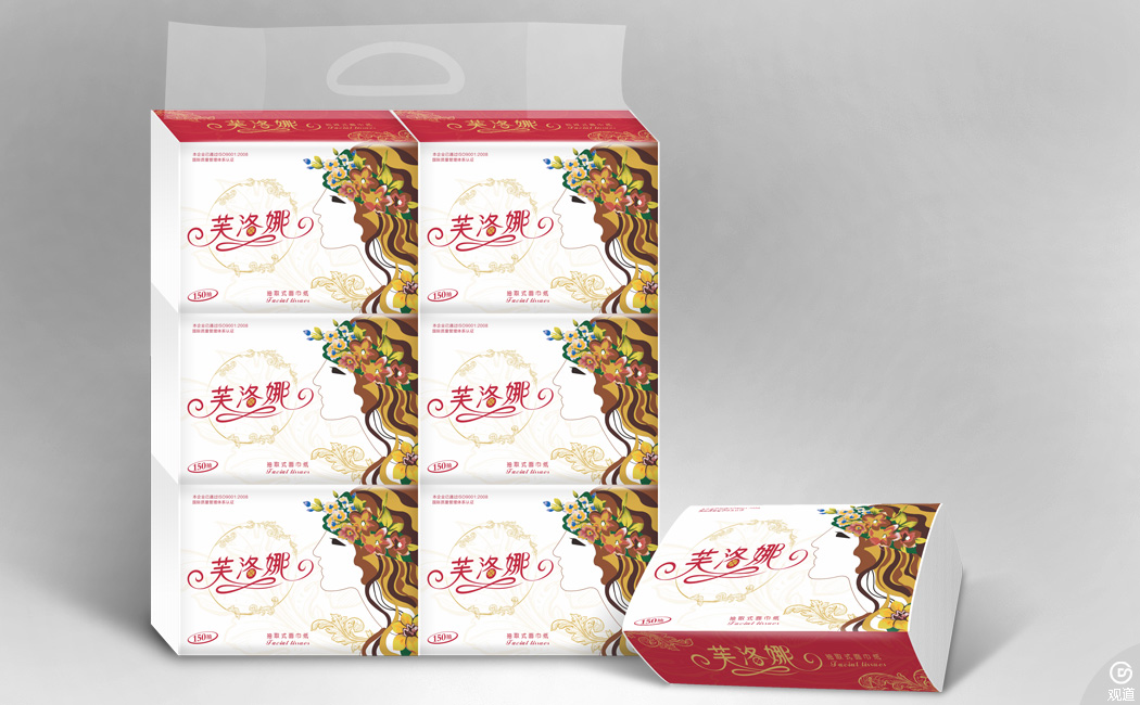 高端紙巾花神典雅品牌-芙洛娜抽取式面紙巾包裝設計